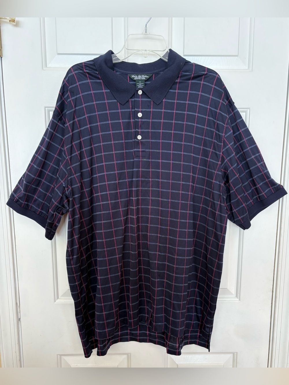 Brooks Brothers Polo Shirt Mens XXL Blue Plaid County Club Performance Knit Golf